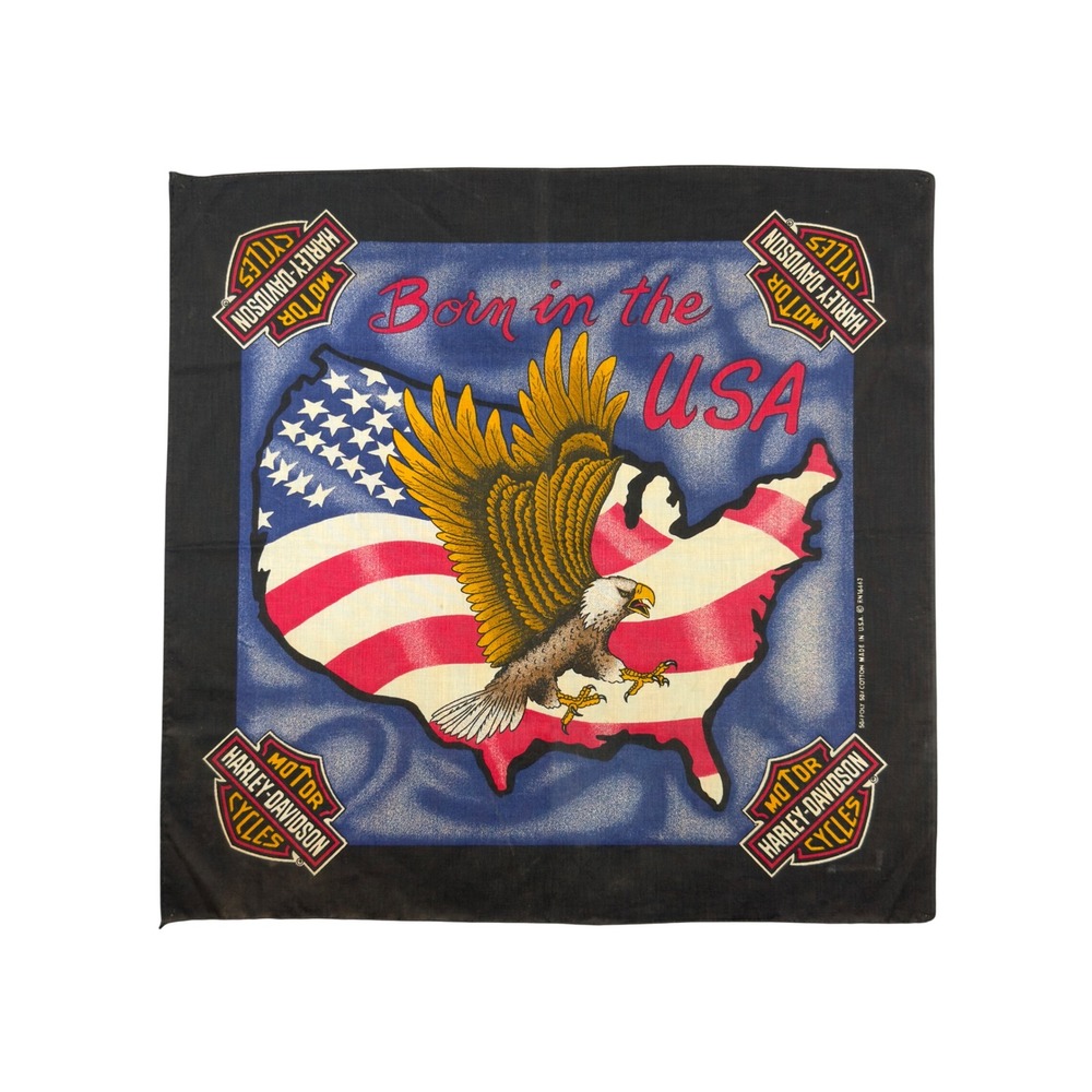 Vtg Harley Davidson Bandana Born in USA Eagle Flag Biker Made in USA 90s